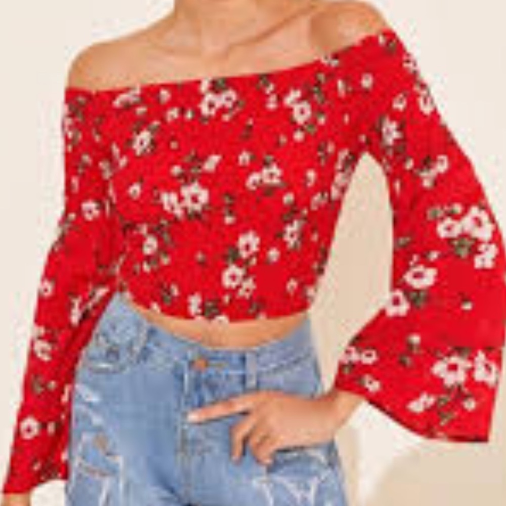 3/$10 Red floral BoHo top
